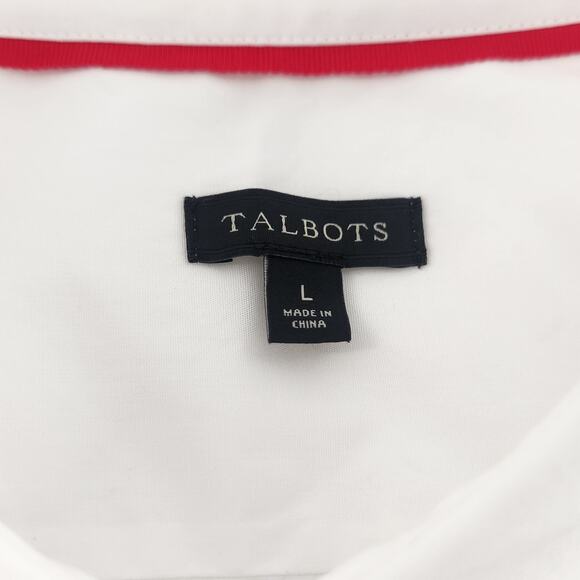 Talbots Embellished Holly Berry Button Front Shirt Womens Large White Beaded Top - Picture 8 of 12